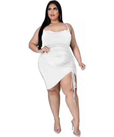 Women's Plus Size Sexy Strap Cowl Neck Backless Drawstring&Sling Adjustable Solid Party Cami Mini Dress White $12.59 Dresses