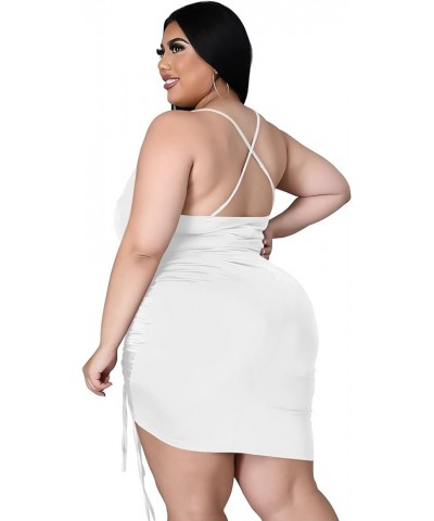 Women's Plus Size Sexy Strap Cowl Neck Backless Drawstring&Sling Adjustable Solid Party Cami Mini Dress White $12.59 Dresses