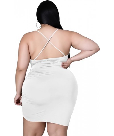 Women's Plus Size Sexy Strap Cowl Neck Backless Drawstring&Sling Adjustable Solid Party Cami Mini Dress White $12.59 Dresses