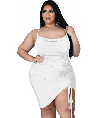 Women's Plus Size Sexy Strap Cowl Neck Backless Drawstring&Sling Adjustable Solid Party Cami Mini Dress White $12.59 Dresses