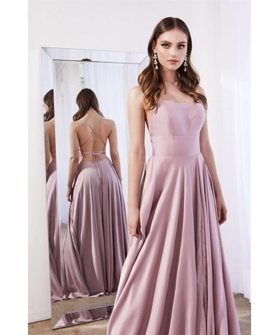 Spaghetti Strap Prom Dress Long with Pockets Satin Slit A Line Evening Gowns for Women Formal Aqua $33.20 Dresses