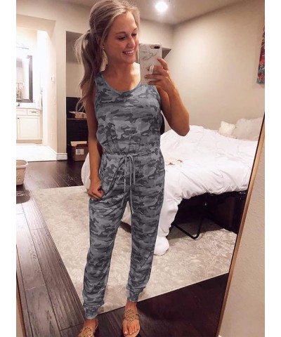 Women's 2024 Summer Jumpsuits Casual Sleeveless Jumpsuit Drawstring Elastic Waist Romper Pajama with Pockets Camouflage Grey ...