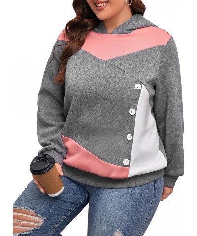 Women's Plus Color Block Hoodies Long Sleeve Button Pullovers Hooded Sweatshirts Pink $13.15 Hoodies & Sweatshirts