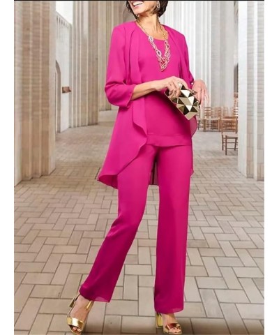 3 Pieces Mother of The Bride Pant Suits Chiffon Formal Evening Dress for Wedding Guest Outfit Sets MM098 Purple $35.50 Suits