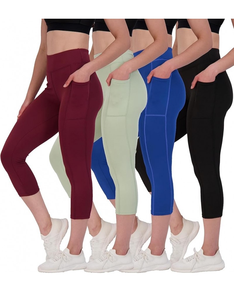 4 Pack: Women's Capri Leggings with Pockets Casual Yoga Workout Exercise Pants (Available in Plus Size) Standard Set 9 $26.99...