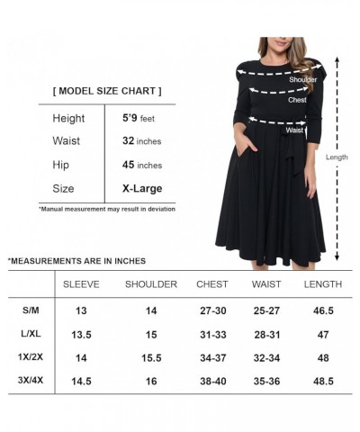 Women's Summer 3/4 Long Sleeve Midi Cocktail Dress Side Pocket and Tie Waist Blue Hot Pink $26.52 Dresses