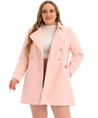 Women's Plus Size Coat A-Line Peter Pan Collar Double Breasted Fall Winter Peacoat Pink $39.00 Blazers