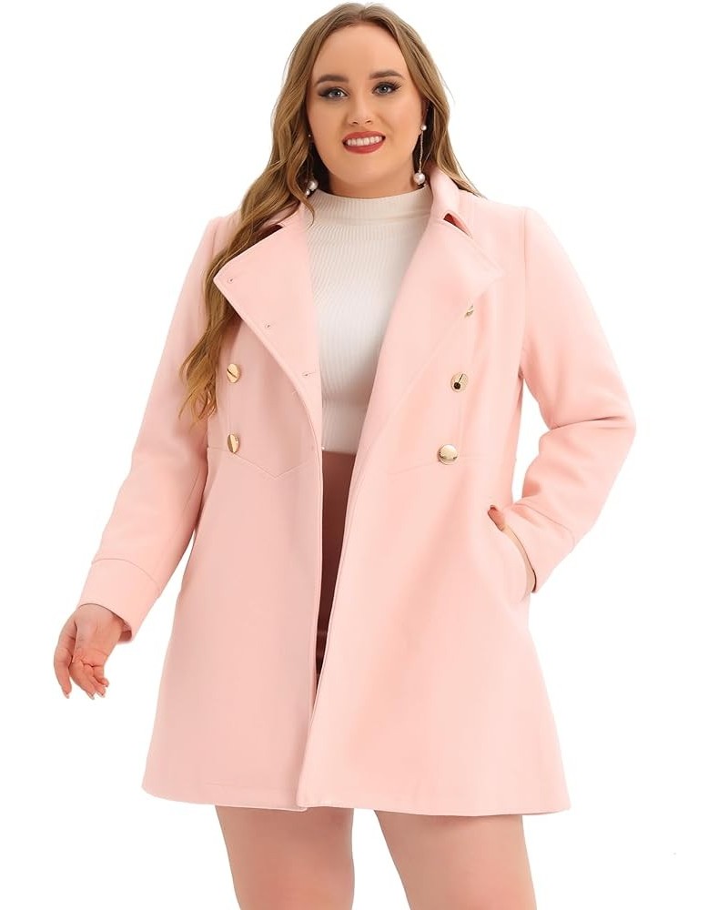 Women's Plus Size Coat A-Line Peter Pan Collar Double Breasted Fall Winter Peacoat Pink $39.00 Blazers