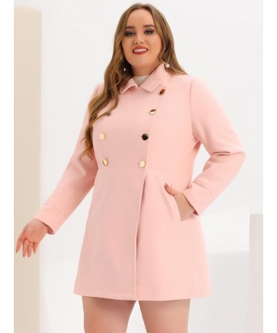 Women's Plus Size Coat A-Line Peter Pan Collar Double Breasted Fall Winter Peacoat Pink $39.00 Blazers