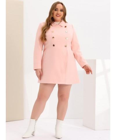 Women's Plus Size Coat A-Line Peter Pan Collar Double Breasted Fall Winter Peacoat Pink $39.00 Blazers