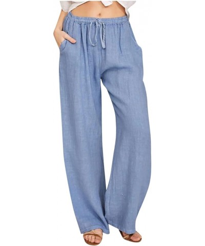 Casual Linen Pants for Women Wide Leg Baggy Flowy Beach Trousers Summer Elastic High Waisted Palazzo Pants 01 Light Blue $4.4...