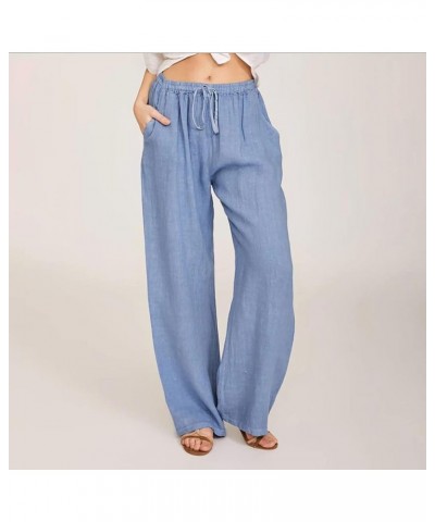 Casual Linen Pants for Women Wide Leg Baggy Flowy Beach Trousers Summer Elastic High Waisted Palazzo Pants 01 Light Blue $4.4...