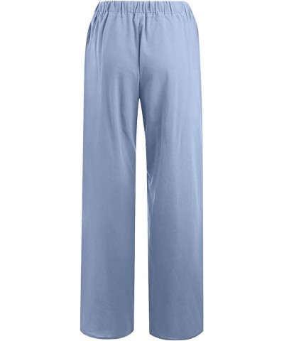 Casual Linen Pants for Women Wide Leg Baggy Flowy Beach Trousers Summer Elastic High Waisted Palazzo Pants 01 Light Blue $4.4...