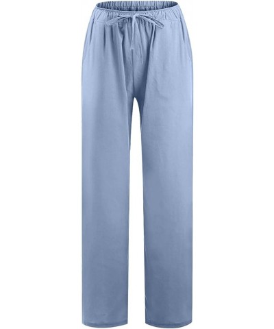 Casual Linen Pants for Women Wide Leg Baggy Flowy Beach Trousers Summer Elastic High Waisted Palazzo Pants 01 Light Blue $4.4...