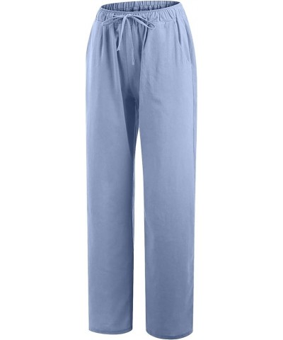 Casual Linen Pants for Women Wide Leg Baggy Flowy Beach Trousers Summer Elastic High Waisted Palazzo Pants 01 Light Blue $4.4...