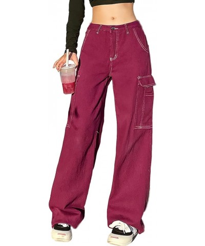 Women High Rise Straight Leg Y2K Streetwear Cargo Pants Baggy Boyfriend Jeans with Pockets Fred $18.54 Jeans