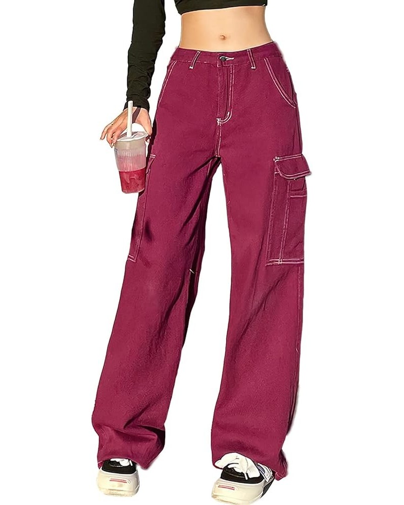 Women High Rise Straight Leg Y2K Streetwear Cargo Pants Baggy Boyfriend Jeans with Pockets Fred $18.54 Jeans