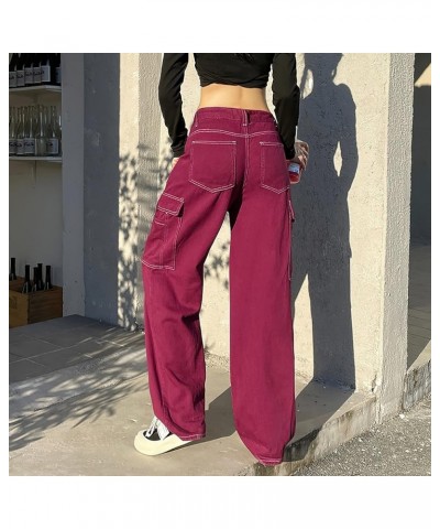 Women High Rise Straight Leg Y2K Streetwear Cargo Pants Baggy Boyfriend Jeans with Pockets Fred $18.54 Jeans