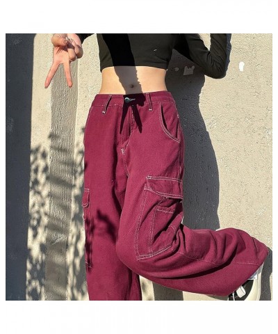 Women High Rise Straight Leg Y2K Streetwear Cargo Pants Baggy Boyfriend Jeans with Pockets Fred $18.54 Jeans