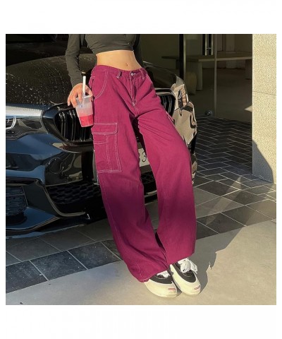 Women High Rise Straight Leg Y2K Streetwear Cargo Pants Baggy Boyfriend Jeans with Pockets Fred $18.54 Jeans