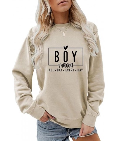 Boy Mama All Day Everyday Sweatshirt Women Funny Mom Life Shirts Crewneck Long Sleeve Pullover Mother's Day Tops Beige $14.84...