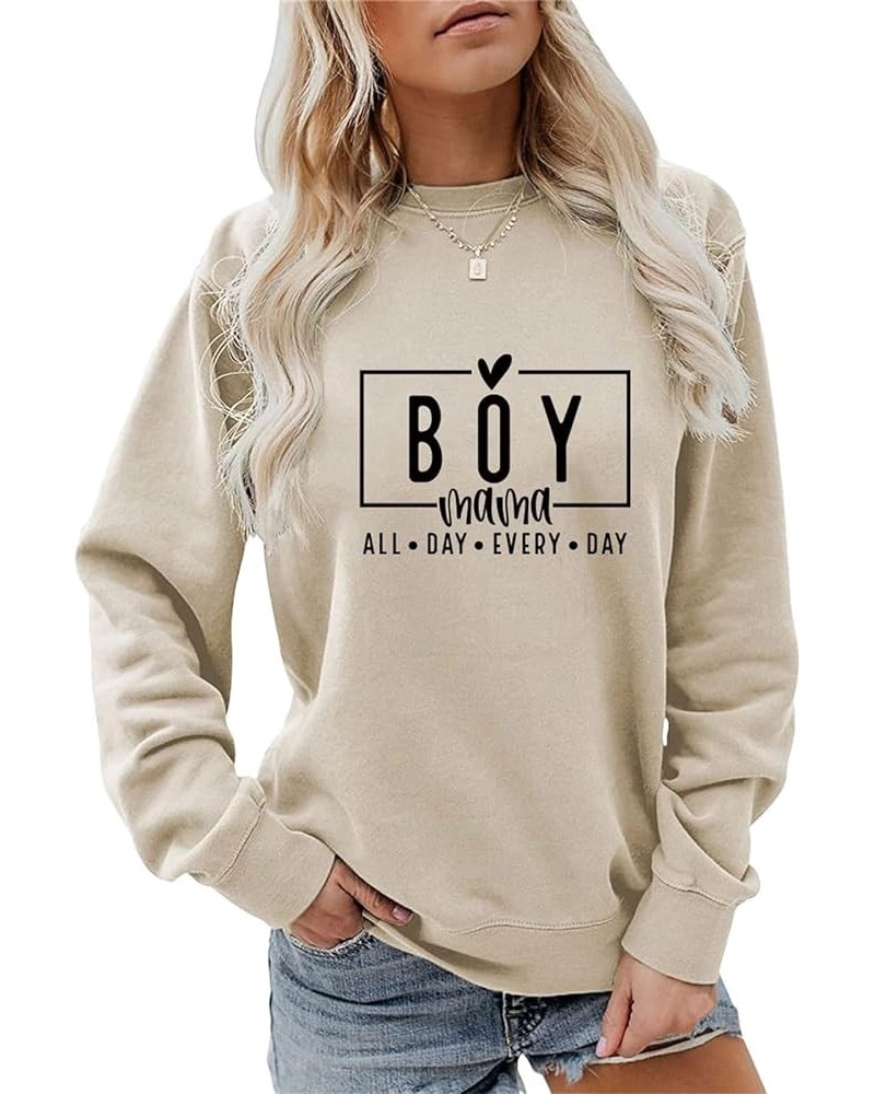 Boy Mama All Day Everyday Sweatshirt Women Funny Mom Life Shirts Crewneck Long Sleeve Pullover Mother's Day Tops Beige $14.84...