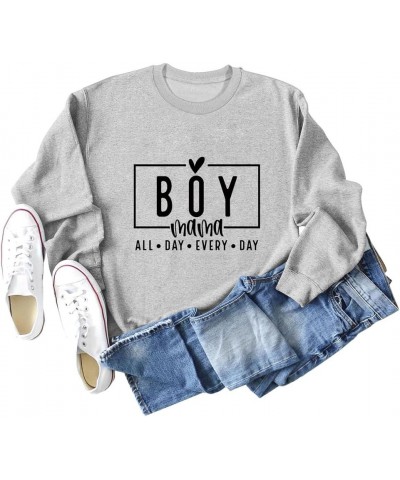 Boy Mama All Day Everyday Sweatshirt Women Funny Mom Life Shirts Crewneck Long Sleeve Pullover Mother's Day Tops Beige $14.84...