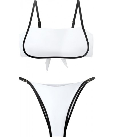 Women's Adjustable Bandeau Bikini Set Splicing Color Two Piece Bathing Suits White $22.50 Swimsuits