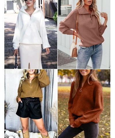 Women's Half Zip Pullover Sweater Balloon Long Sleeve V Neck Collar Oversized Knit Fall Winter Tops Caramel $17.60 Sweaters