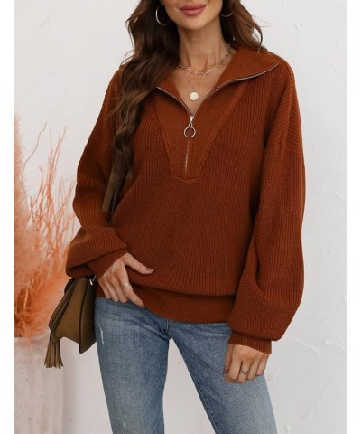 Women's Half Zip Pullover Sweater Balloon Long Sleeve V Neck Collar Oversized Knit Fall Winter Tops Caramel $17.60 Sweaters