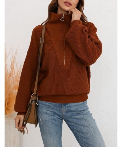 Women's Half Zip Pullover Sweater Balloon Long Sleeve V Neck Collar Oversized Knit Fall Winter Tops Caramel $17.60 Sweaters