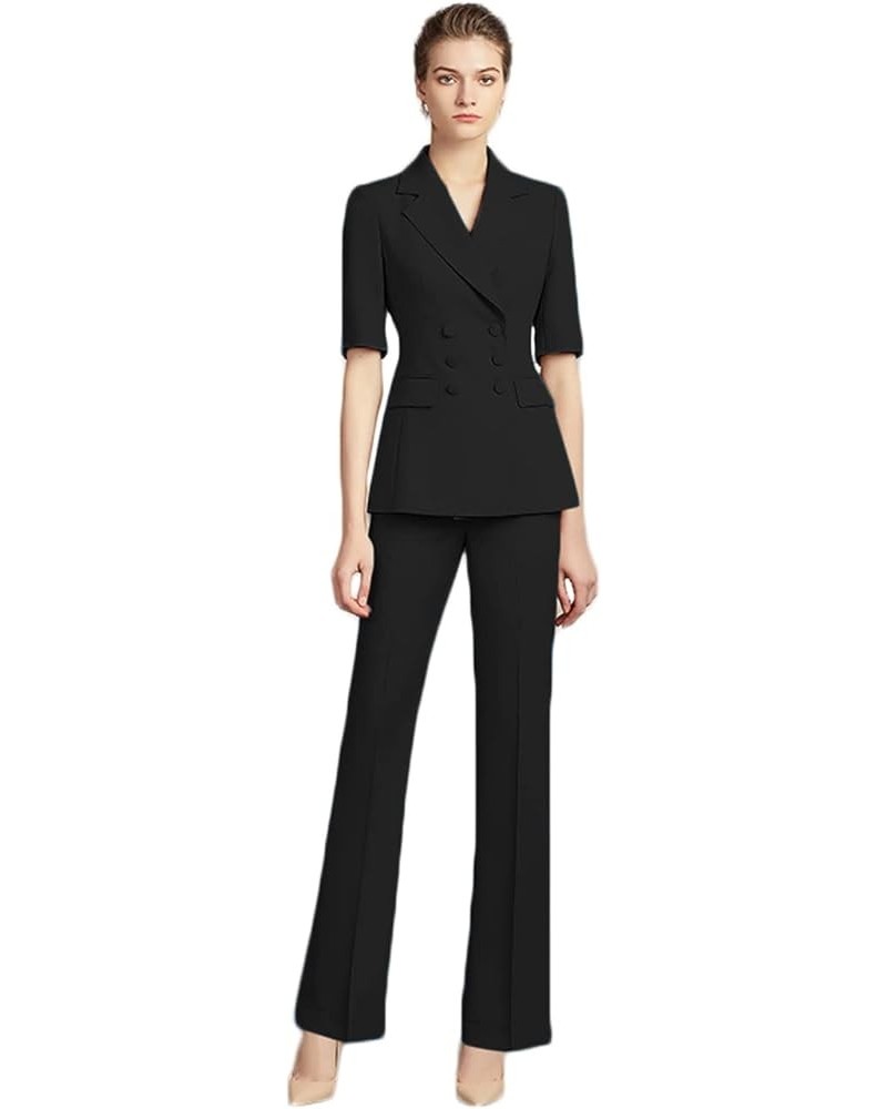 Womens 2 Piece Suit Set Half Sleeve Blazer and Pants Casual Business Work Office Special Occasions Black $29.70 Suits