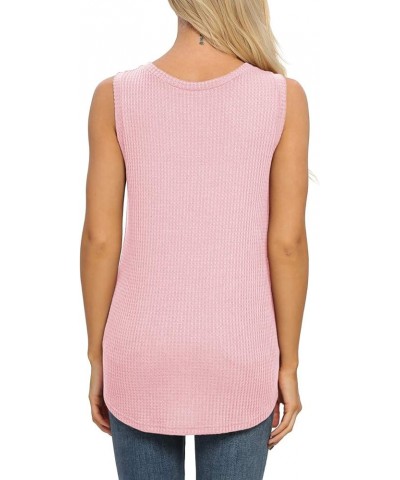 Womens Waffle Knit V Neck Tank Tops Summer Casual Sleeveless Shirts Loose Blouses 06 Pink $12.47 Tanks