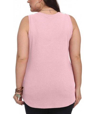 Womens Waffle Knit V Neck Tank Tops Summer Casual Sleeveless Shirts Loose Blouses 06 Pink $12.47 Tanks