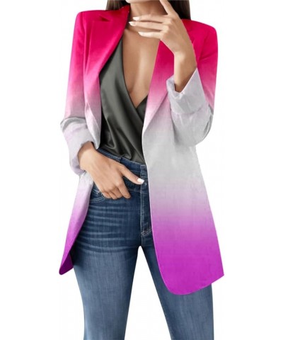 2023 Womens Casual Blazers Open Front Long Sleeve Lapel Collar Suit Jackets Plus Size Color Block Work Office Jacket Coat 05-...