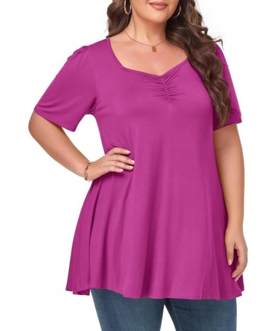 Womens Plus Size Tops Casual Square Neck Puff Sleeve Shirts Loose Fit Summer Blouses Cc-fushia $13.67 Tops