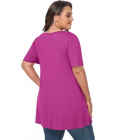 Womens Plus Size Tops Casual Square Neck Puff Sleeve Shirts Loose Fit Summer Blouses Cc-fushia $13.67 Tops