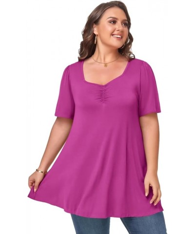 Womens Plus Size Tops Casual Square Neck Puff Sleeve Shirts Loose Fit Summer Blouses Cc-fushia $13.67 Tops