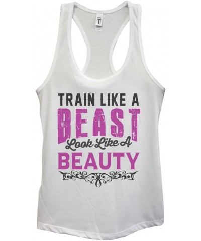 Funny Women's Work Out Tanks "Train Like A Beast” - Yoga Royaltee Tank Tops White $10.58 Activewear