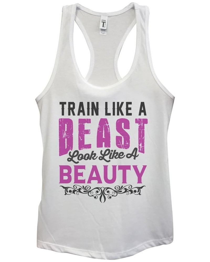 Funny Women's Work Out Tanks "Train Like A Beast” - Yoga Royaltee Tank Tops White $10.58 Activewear