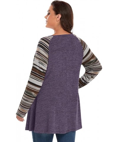 Long Sleeve Raglan Plus Size Tunic Tops for Women Color Block Knit Pullover Fall Shirts with Pockets 01- Purple $12.80 Tops