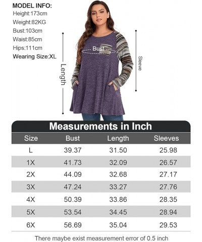 Long Sleeve Raglan Plus Size Tunic Tops for Women Color Block Knit Pullover Fall Shirts with Pockets 01- Purple $12.80 Tops