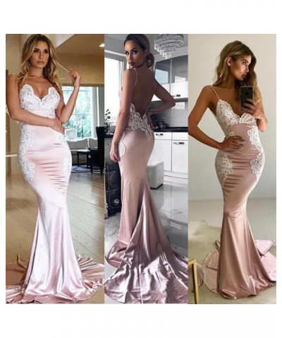 Women's Lace Appliques Mermaid Long Train Prom Dresses Open Back Evening Gowns Gold $44.59 Dresses