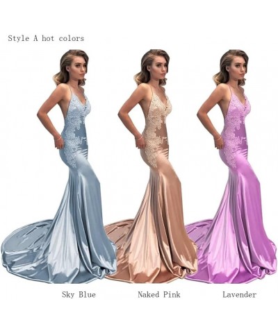 Women's Lace Appliques Mermaid Long Train Prom Dresses Open Back Evening Gowns Gold $44.59 Dresses