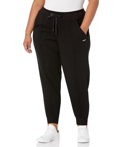 Women's Plus Size Embroidered Logo Pintuck Jogger Black $10.32 Activewear