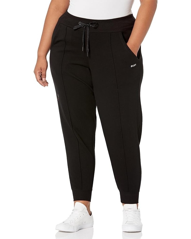 Women's Plus Size Embroidered Logo Pintuck Jogger Black $10.32 Activewear