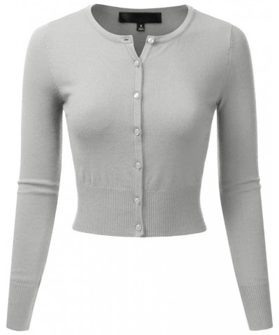 Women's Crewneck Button Down Long Sleeve Cropped Cardigan Sweater (S-XL) Esw006_lightgrey $13.33 Sweaters