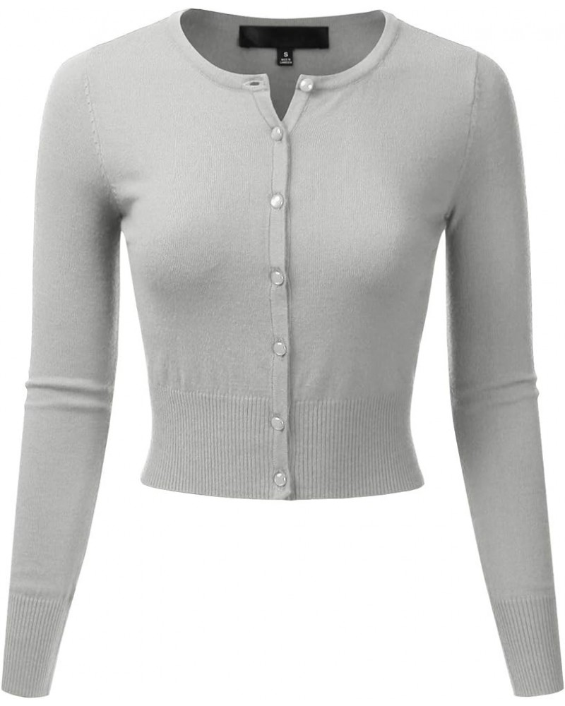 Women's Crewneck Button Down Long Sleeve Cropped Cardigan Sweater (S-XL) Esw006_lightgrey $13.33 Sweaters