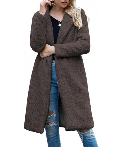 Lapel Fuzzy Cardigan Overcoat for Women Fleece Long Sleeve Jackets Womens OverSize Coat Fall Winter Sweater A-coffee $19.37 C...