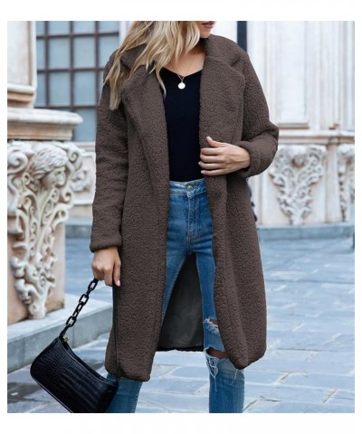 Lapel Fuzzy Cardigan Overcoat for Women Fleece Long Sleeve Jackets Womens OverSize Coat Fall Winter Sweater A-coffee $19.37 C...